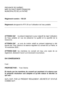 R�glement sur l'utilisation de l'eau potable