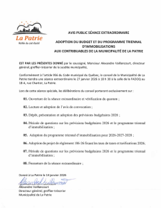 Avis public s�ance extraordinaire