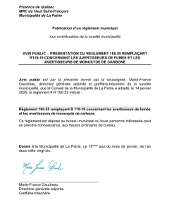 AVIS PUBLIC � REGLEMENT CONCERNANT LES AVERTISSEURS DE FUMEE