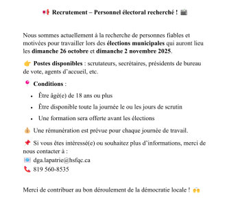 Recrutement  Personnel lectoral recherch !