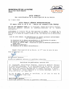 Avis public Séance extraordinaire