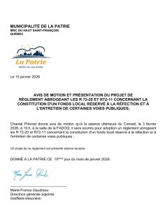AVIS DE MOTION ET PR�SENTATION D'UN PROJET DE R�GLEMENT