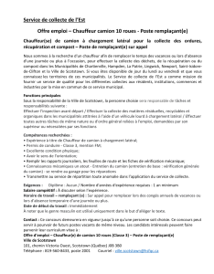 Offre emploi  Chauffeur camion 10 roues - Poste remplaant(e)