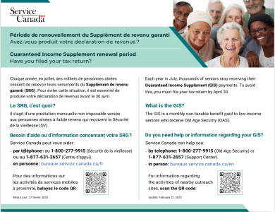 Renouvellement du supplment de revenu garanti