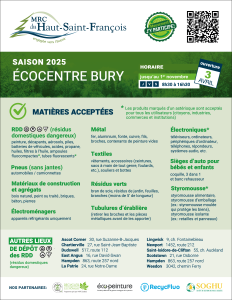 Horaire et matires acceptes  l'cocentre de Bury