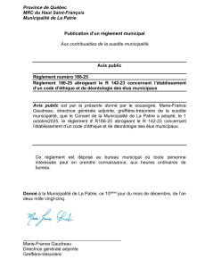 R�glement concernant code d'�thique et de d�ontologie des �lus municipaux